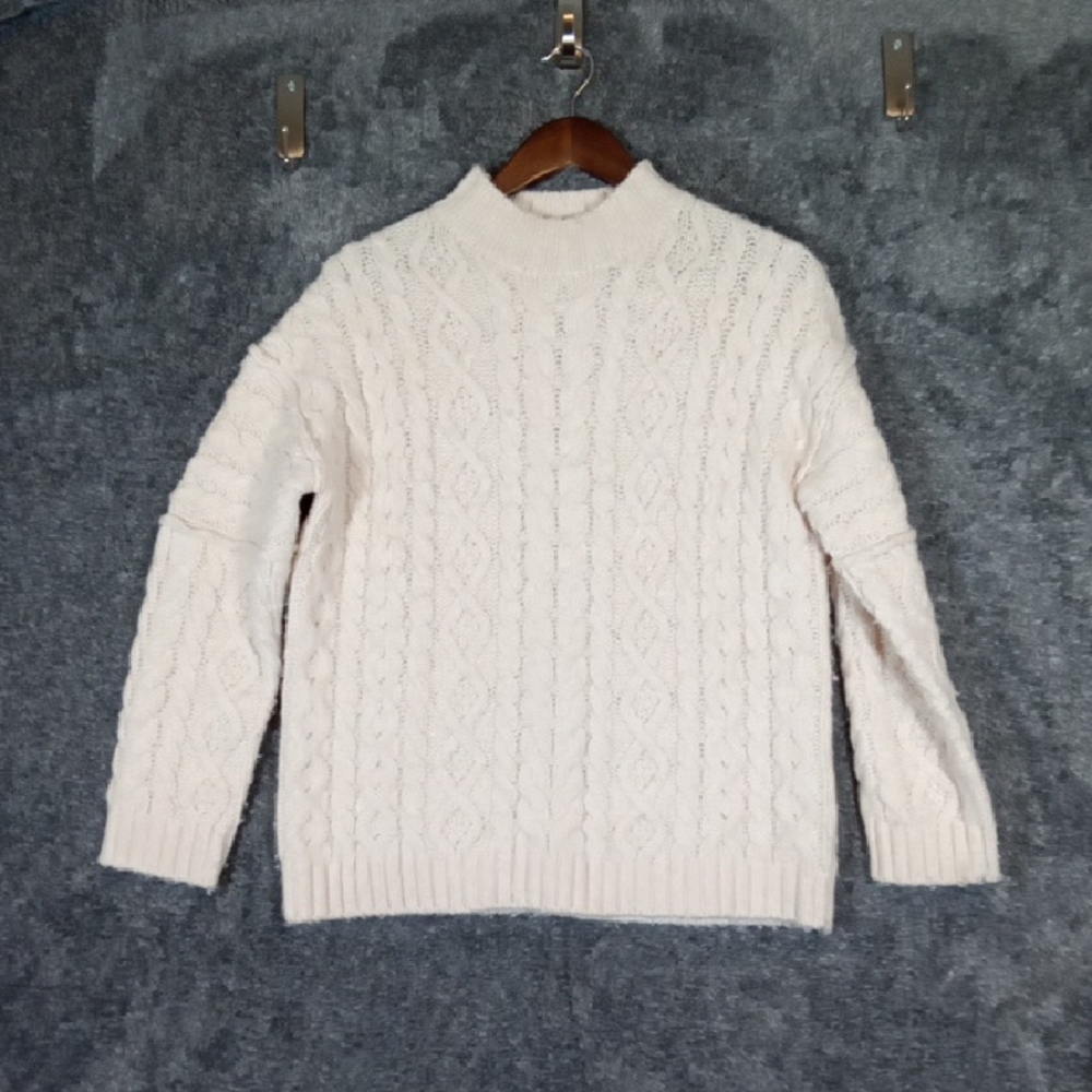 J. Crew Off-White Cable Knit Pullover Oversized Turtleneck Womens XXS